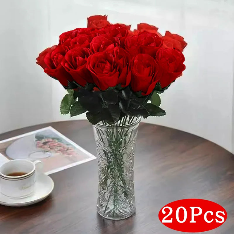 5-50Pcs Simulation Red Roses Branches Artificial Flowers Bouquet DIY Handwork Flower Arrangement Wedding Party Home Accessories