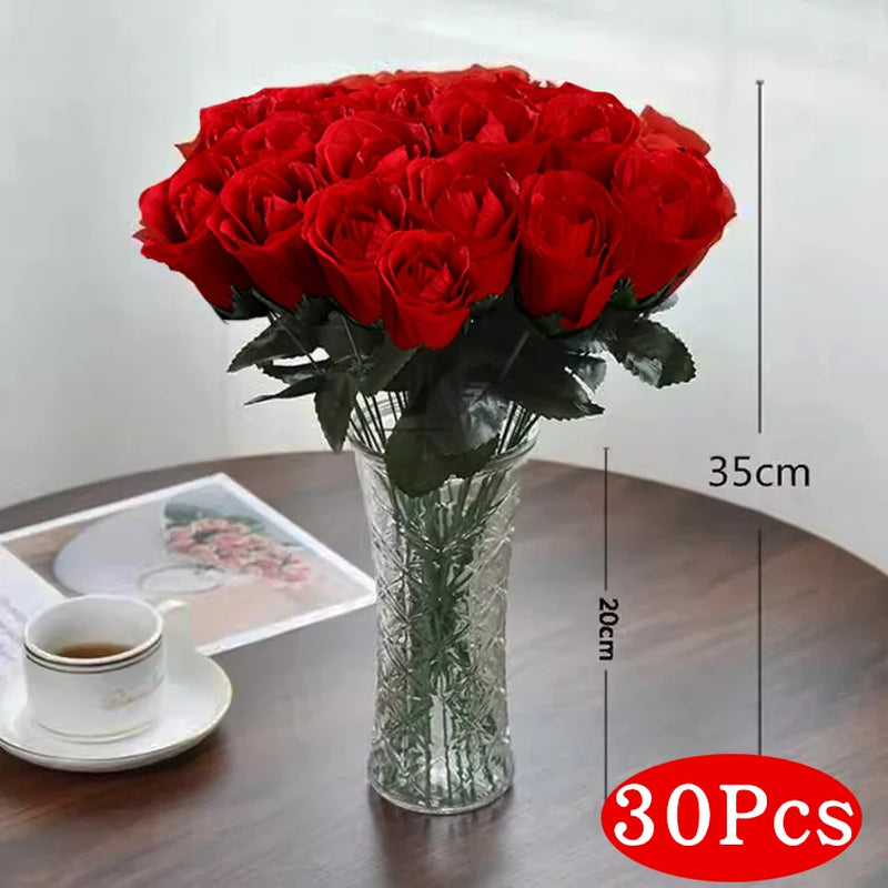5-50Pcs Simulation Red Roses Branches Artificial Flowers Bouquet DIY Handwork Flower Arrangement Wedding Party Home Accessories