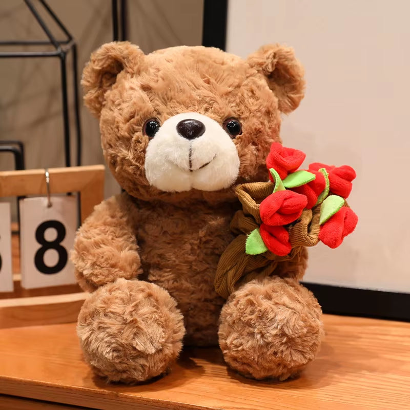 Cute Rose Bear Plush Toy Stuffed Animal Doll Romantic Gift for Girlfriend Valentines Day Birthday and Anniversary Present