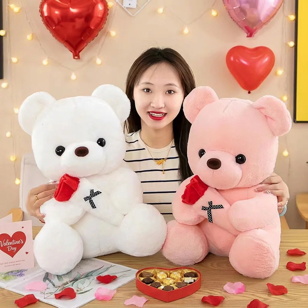 Cute Rose Bear Plush Toy Stuffed Animal Doll Romantic Gift for Girlfriend Valentines Day Birthday and Anniversary Present