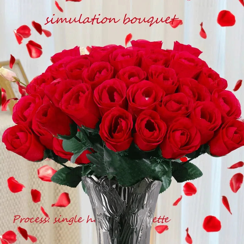 5-50Pcs Simulation Red Roses Branches Artificial Flowers Bouquet DIY Handwork Flower Arrangement Wedding Party Home Accessories