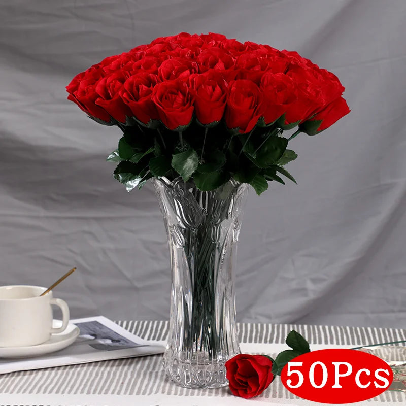 5-50Pcs Simulation Red Roses Branches Artificial Flowers Bouquet DIY Handwork Flower Arrangement Wedding Party Home Accessories