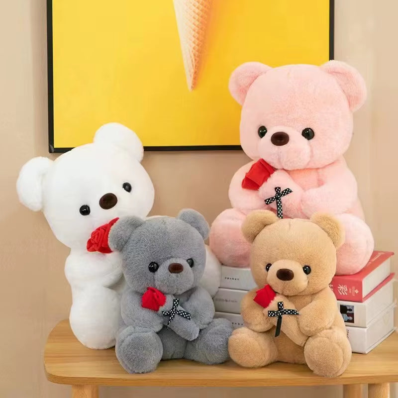 Cute Rose Bear Plush Toy Stuffed Animal Doll Romantic Gift for Girlfriend Valentines Day Birthday and Anniversary Present