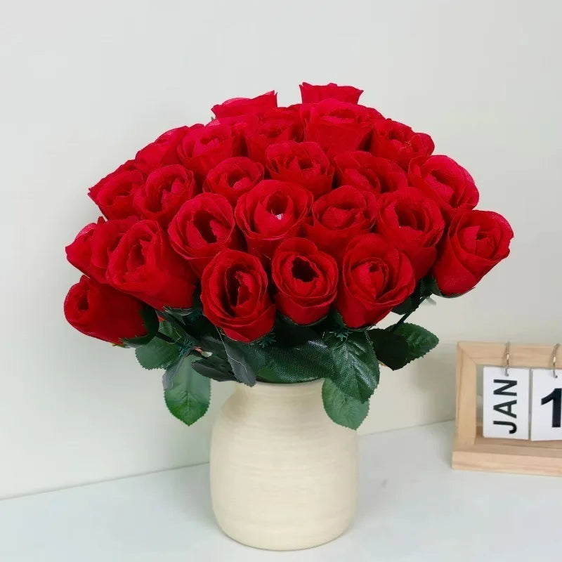 5-50Pcs Simulation Red Roses Branches Artificial Flowers Bouquet DIY Handwork Flower Arrangement Wedding Party Home Accessories