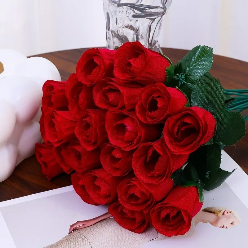 5-50Pcs Simulation Red Roses Branches Artificial Flowers Bouquet DIY Handwork Flower Arrangement Wedding Party Home Accessories