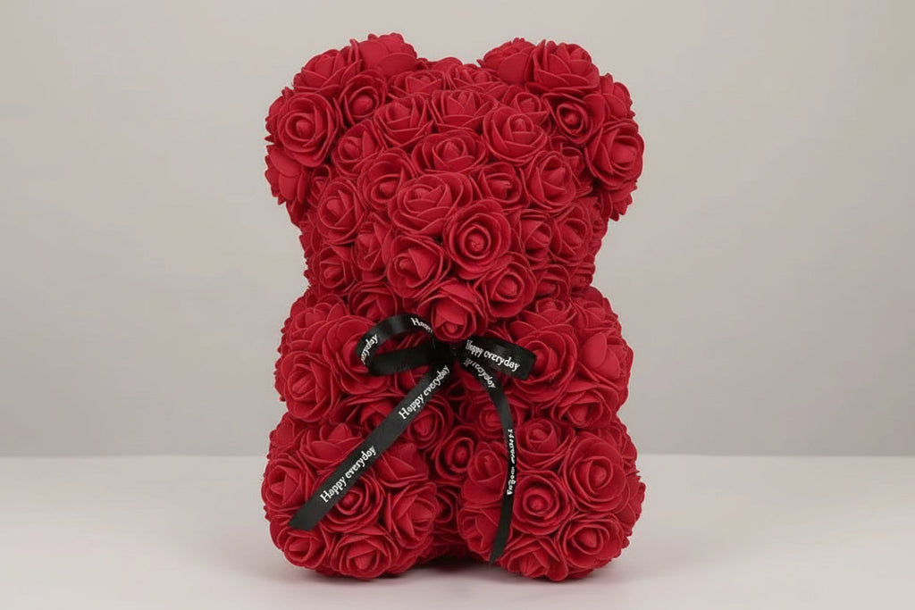 25Cm Artificial Teddy Rose Flower Bear with Box Romantic Valentines Day Gift Girlfriend Women Anniversary Wedding Party Supplies