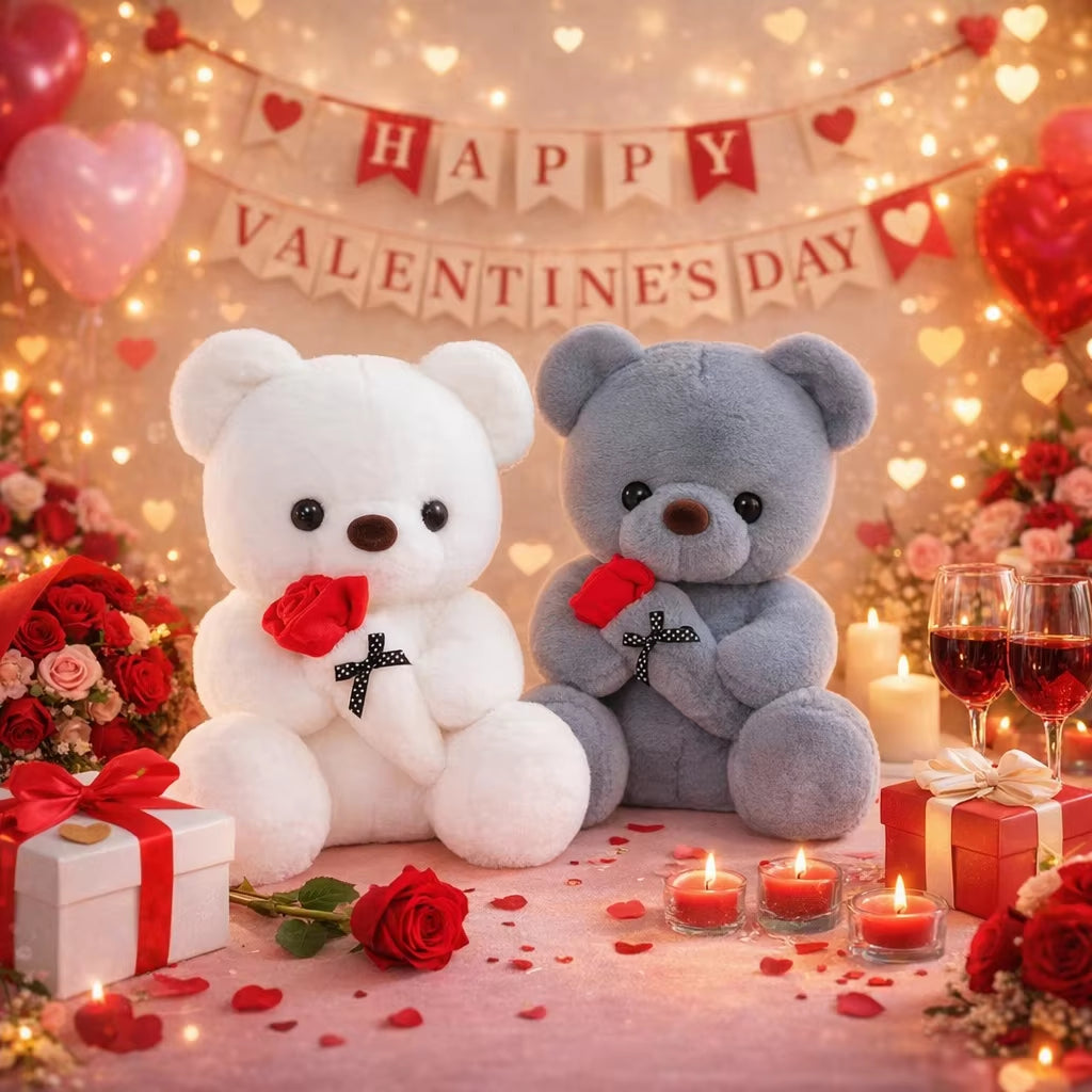 Cute Rose Bear Plush Toy Stuffed Animal Doll Romantic Gift for Girlfriend Valentines Day Birthday and Anniversary Present