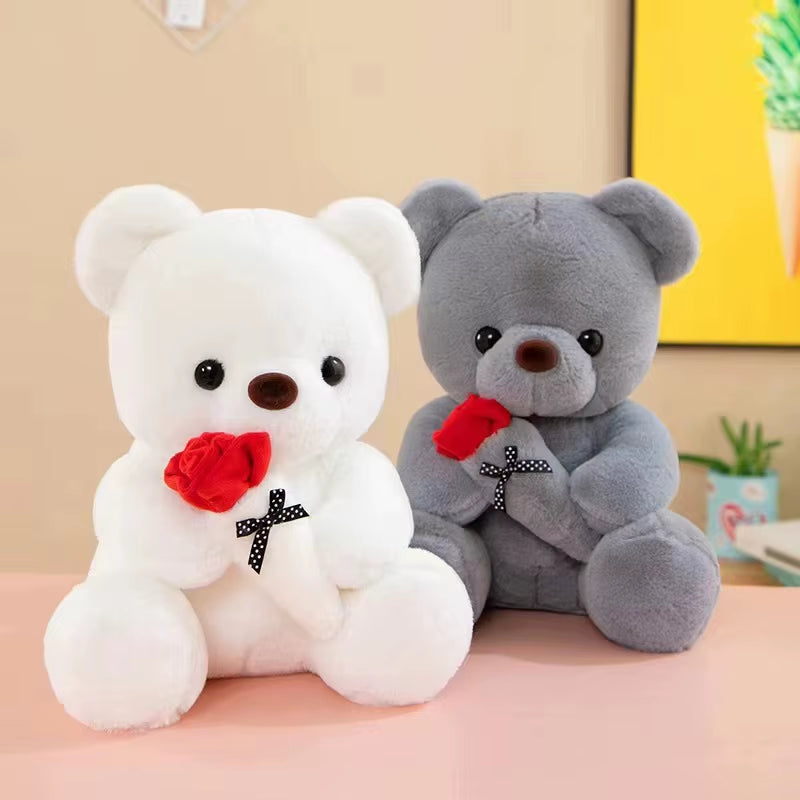 Cute Rose Bear Plush Toy Stuffed Animal Doll Romantic Gift for Girlfriend Valentines Day Birthday and Anniversary Present