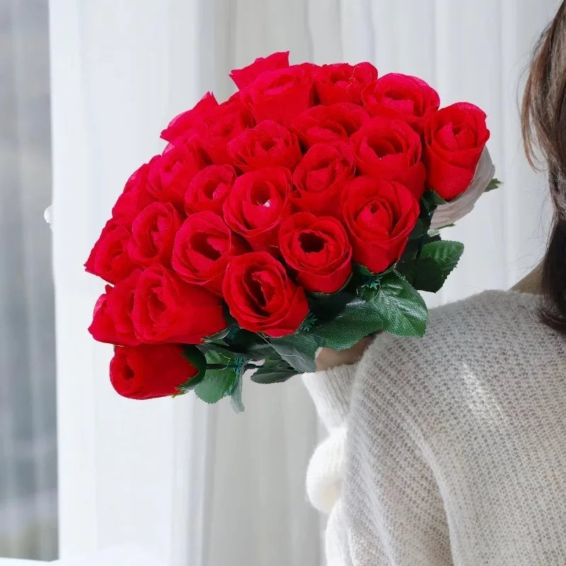 5-50Pcs Simulation Red Roses Branches Artificial Flowers Bouquet DIY Handwork Flower Arrangement Wedding Party Home Accessories