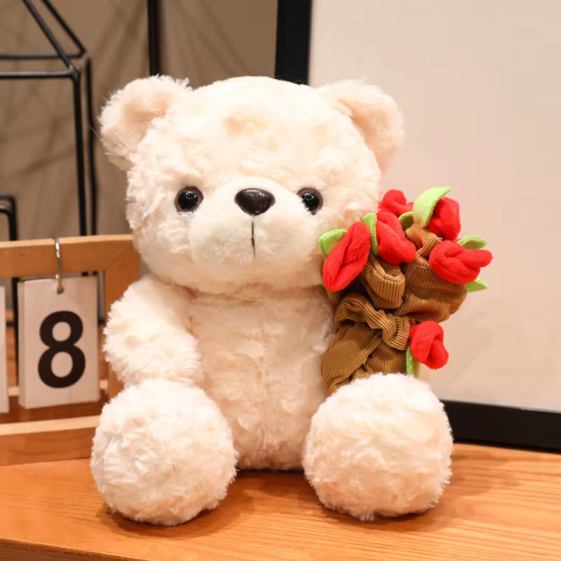 Cute Rose Bear Plush Toy Stuffed Animal Doll Romantic Gift for Girlfriend Valentines Day Birthday and Anniversary Present